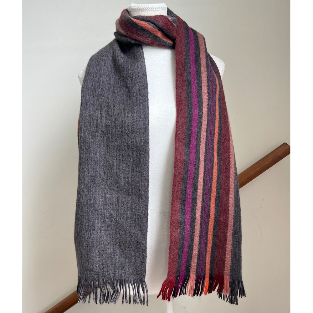 Shupaca Alpaca Scarf Colorful Grey Striped Fringed Winter Fall Boho Handmade